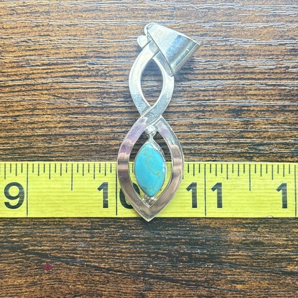 VTG Sterling Silver 925 Turquoise Marquise Interwoven Pendant Size 2.5" Length - Picture 9 of 10